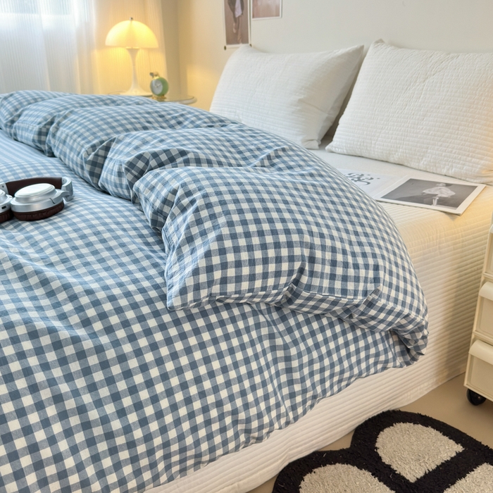91家纺网 家纺一手货源 找家纺 清雅福 2024新款全棉A类水洗棉单品被套 蓝小格