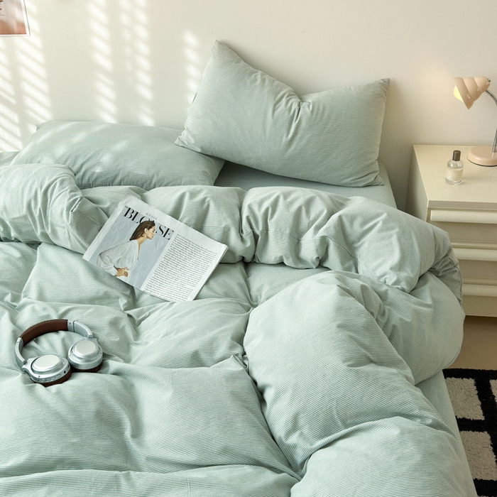 91家纺网 家纺一手货源 找家纺 清雅福 2025新款全棉A类水洗棉单枕套 绿密条