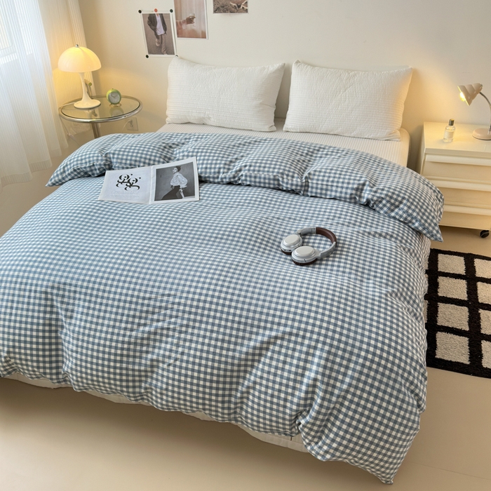 91家纺网 家纺一手货源 找家纺 清雅福 2024新款全棉A类水洗棉单品被套 蓝小格