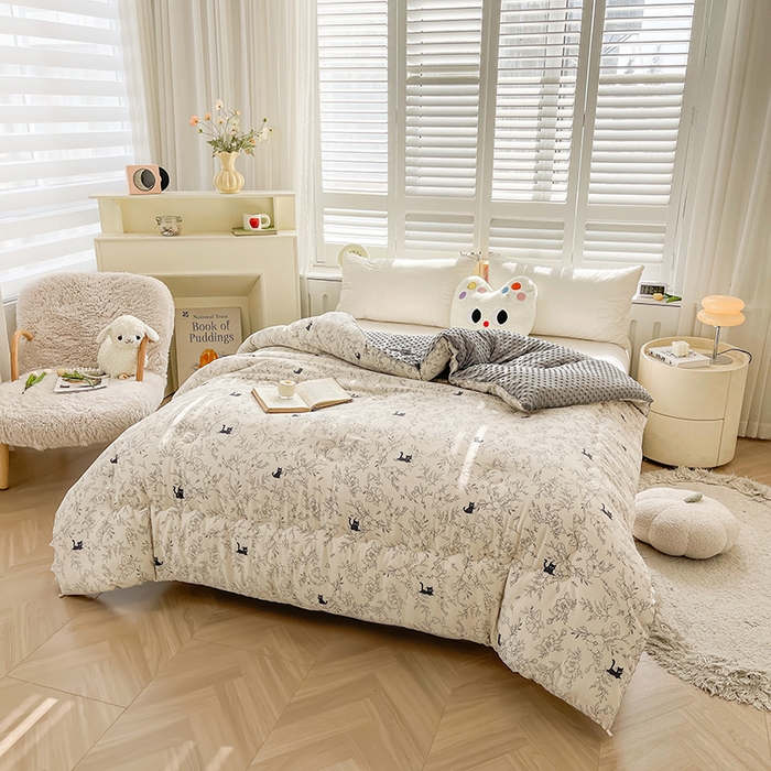 91家纺网 家纺一手货源 找家纺 博弈家纺 2024新款豆豆绒双面大豆被 喵呜精灵