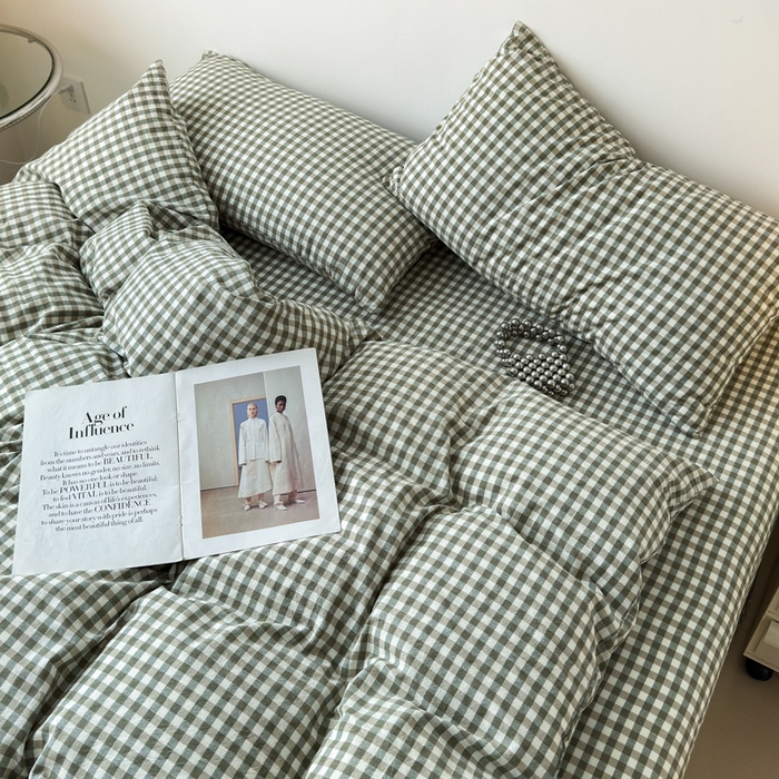 91家纺网 家纺一手货源 找家纺 清雅福 2025新款全棉A类水洗棉单枕套 绿小格