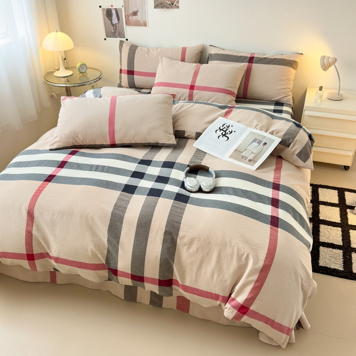 91家纺网 家纺一手货源 找家纺 清雅福 2024新款全棉A类水洗棉四件套单被套 宝莉-咖大格