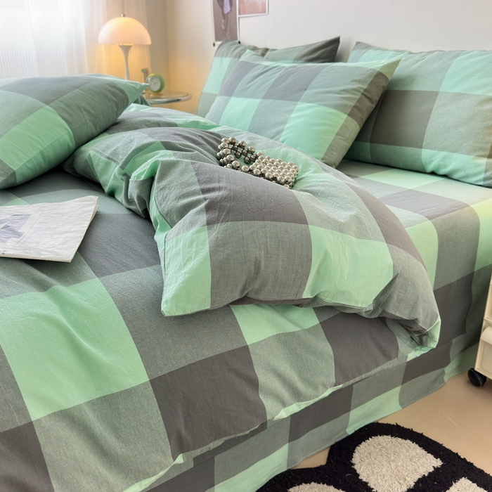 91家纺网 家纺一手货源 找家纺 清雅福 2025新款全棉A类水洗棉单枕套 绿大格