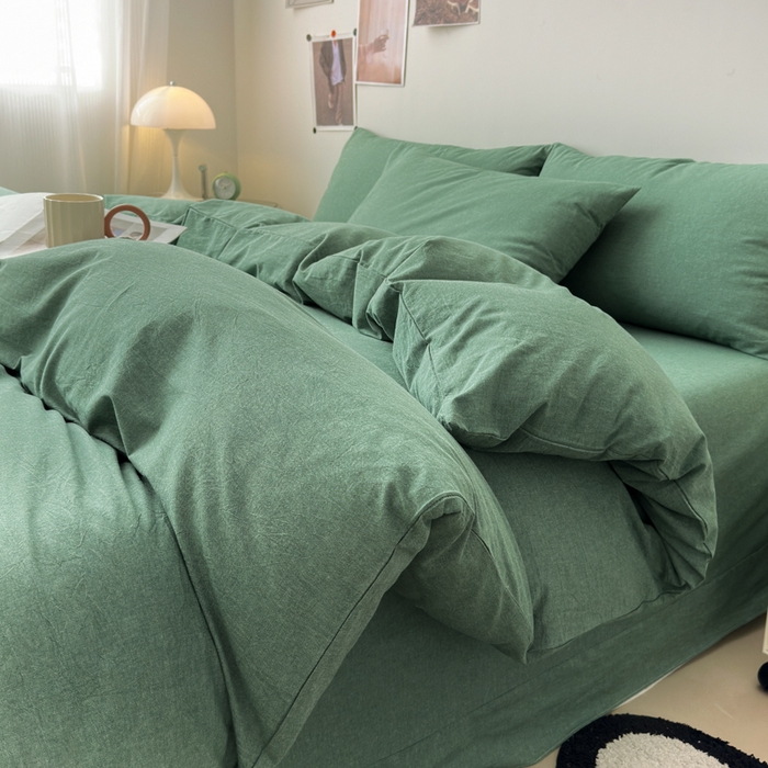 91家纺网 家纺一手货源 找家纺 清雅福 2024新款全棉A类水洗棉四件套单被套 豆绿