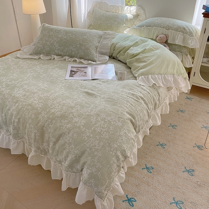 91家纺网 家纺一手货源 找家纺 （总）瑞莱 2025全棉色织三层纱提花四件套-夜雨朦胧系列