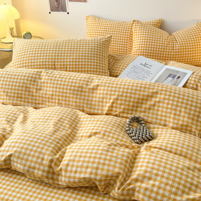 91家纺网 家纺一手货源 找家纺 清雅福 2025新款全棉A类水洗棉单枕套 小格·黄