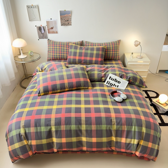 91家纺网 家纺一手货源 找家纺 清雅福 2024新款全棉A类水洗棉四件套单被套 晴空-灰