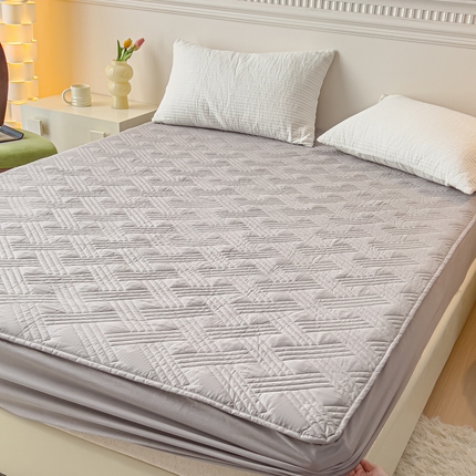 91家纺网 家纺一手货源 找家纺 寝居阁 2024新款13372全棉纯棉大豆纤维夹棉床笠 纯色灰色