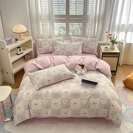 91家纺网 家纺一手货源 找家纺 （总）宇彬家纺 2026直播新款13070全棉纯棉印花床单床笠款四件套和单被套喷气清新简约（缩水足可定做）