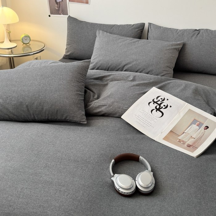 91家纺网 家纺一手货源 找家纺 清雅福 2024新款全棉A类水洗棉四件套单被套 素色-灰