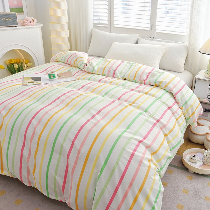 91家纺网 家纺一手货源 找家纺 启优 2024新款1370全棉被套 七彩条纹
