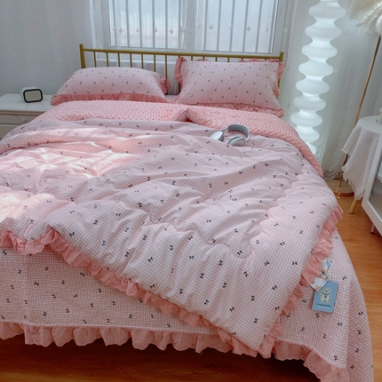 91家纺网 家纺一手货源 找家纺 （总）2025韩版纯棉豆豆被床盖四件套春秋被加厚冬被同款纯棉被套砂洗棉花床盖三件套四季通用