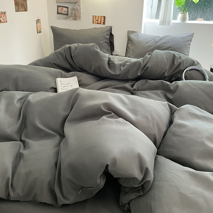 91家纺网 家纺一手货源 找家纺 米粒  2024新款纯色简约双拼磨毛四件套 高级灰