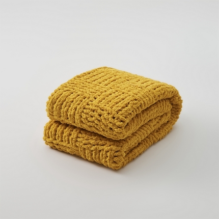 暖绵绵 2025新款雪尼尔毛毯-思摩尔（小格子） 思摩尔-姜黄