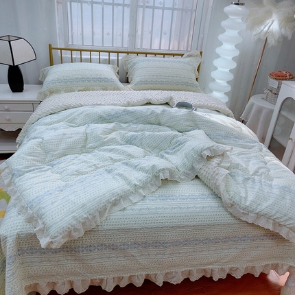 91家纺网 家纺一手货源 找家纺 （总）2025韩版纯棉豆豆被床盖四件套春秋被加厚冬被同款纯棉被套砂洗棉花床盖三件套四季通用