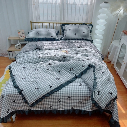 91家纺网 家纺一手货源 找家纺 （总）2025韩版纯棉豆豆被床盖四件套春秋被加厚冬被同款纯棉被套砂洗棉花床盖三件套四季通用