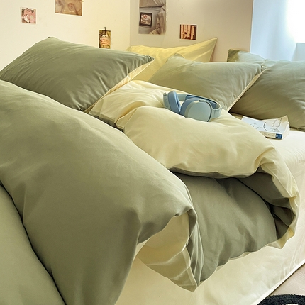 米粒  2024新款纯色简约双拼磨毛四件套 抹茶+奶黄