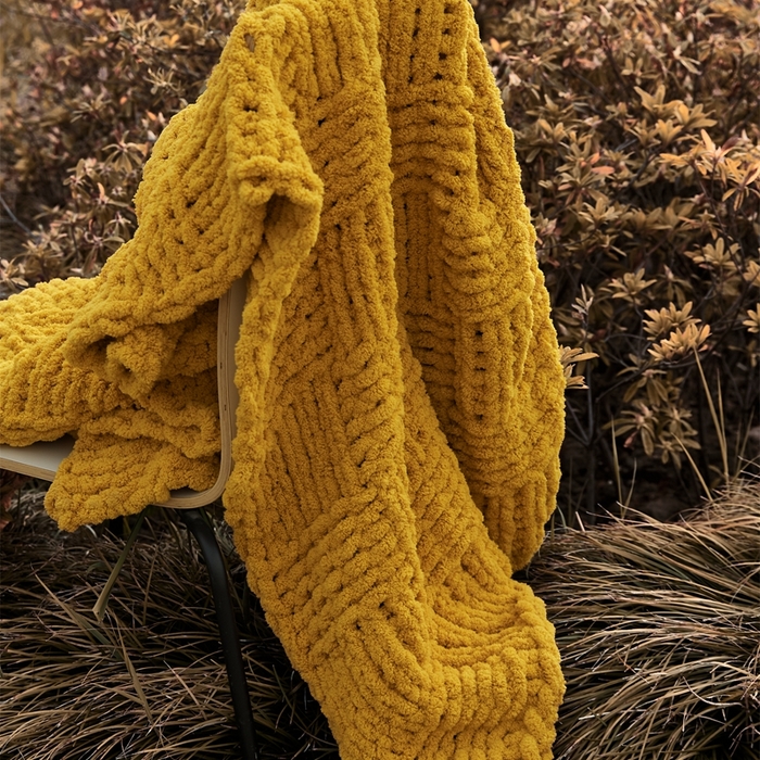 91家纺网 家纺一手货源 找家纺 暖绵绵 2025新款雪尼尔毛毯-思摩尔（小格子） 思摩尔-姜黄