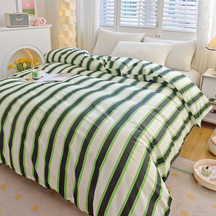 91家纺网 家纺一手货源 找家纺 启优 2024新款1370全棉被套 黑绿条纹