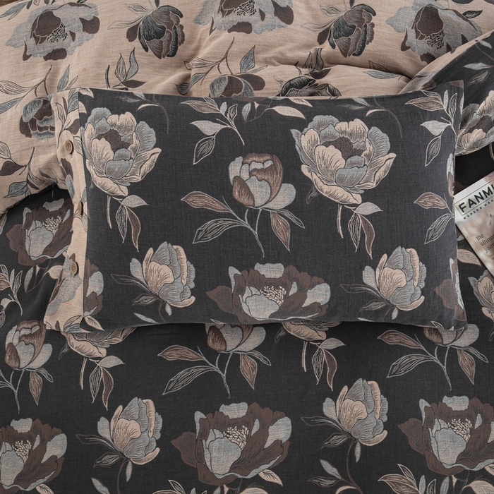 91家纺网 家纺一手货源 找家纺 鲁爱 2025新款全棉色织双层纱纽扣款四件套 花夕