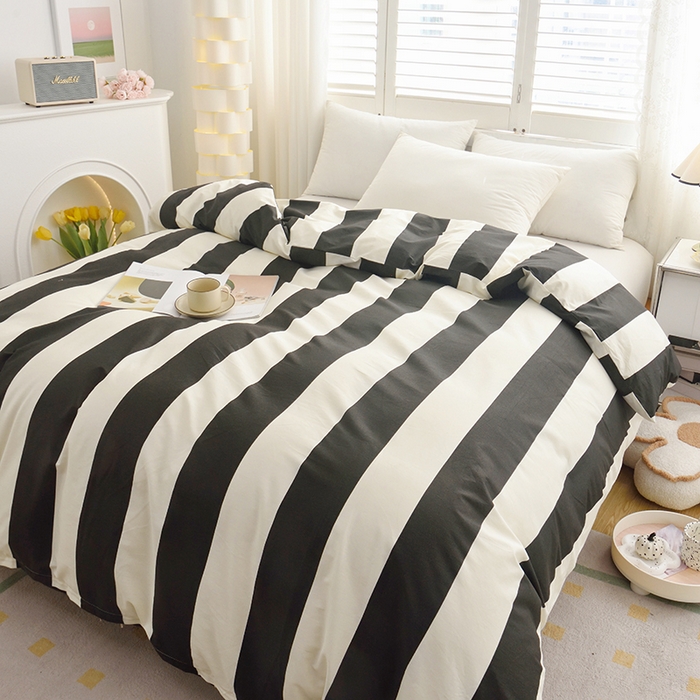 91家纺网 家纺一手货源 找家纺 启优 2024新款1370全棉被套 黑白条纹
