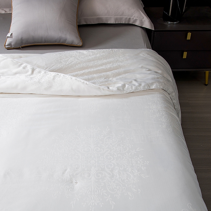 91家纺网 家纺一手货源 找家纺 鑫田 提花蚕丝被黄金丝长丝柞蚕丝春秋被双人子母被冬被礼品被夏凉被 白色