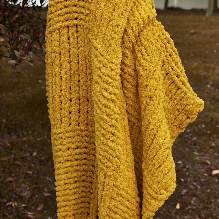 91家纺网 家纺一手货源 找家纺 暖绵绵 2025新款雪尼尔毛毯-比格（大格子） 比格-姜黄