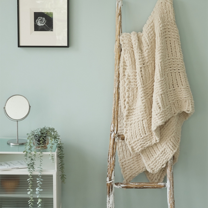 91家纺网 家纺一手货源 找家纺 暖绵绵 2025新款雪尼尔毛毯-思摩尔（小格子） 思摩尔-米色