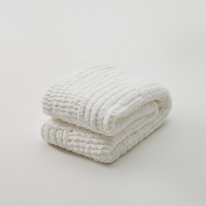 91家纺网 家纺一手货源 找家纺 暖绵绵 2025新款雪尼尔毛毯-比格（大格子） 比格-白色