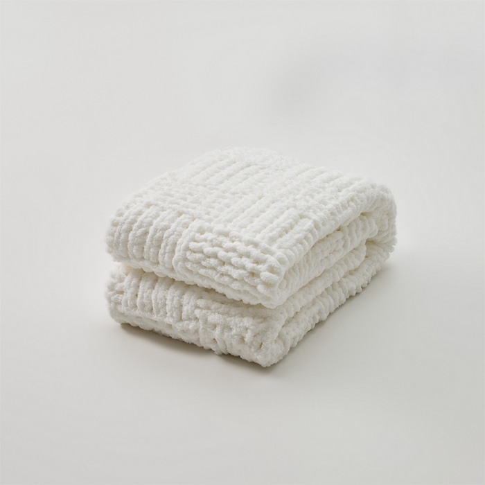 91家纺网 家纺一手货源 找家纺 暖绵绵 2025新款雪尼尔毛毯-思摩尔（小格子） 思摩尔-白色