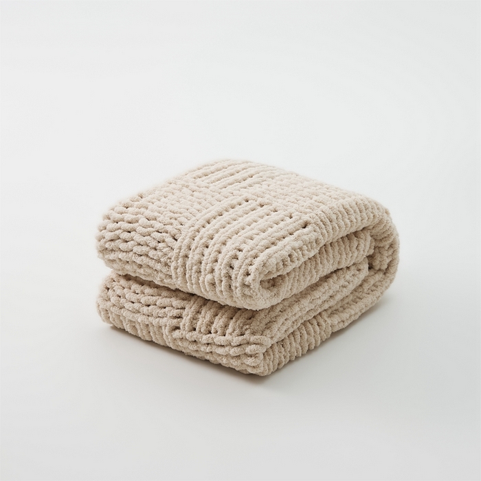 91家纺网 家纺一手货源 找家纺 暖绵绵 2025新款雪尼尔毛毯-比格（大格子） 比格-米色