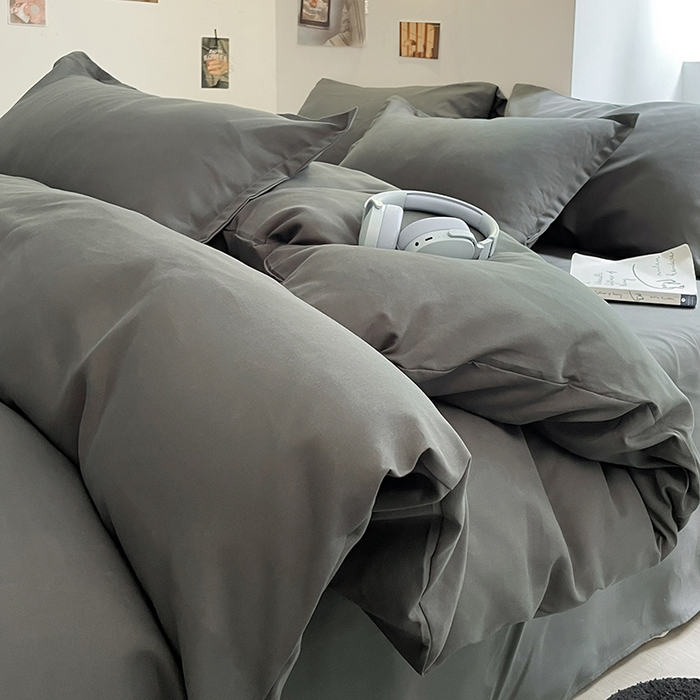 91家纺网 家纺一手货源 找家纺 米粒  2024新款纯色简约双拼磨毛四件套 高级灰