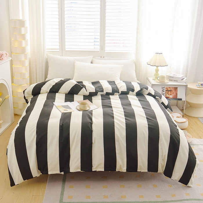 91家纺网 家纺一手货源 找家纺 启优 2024新款1370全棉被套 黑白条纹