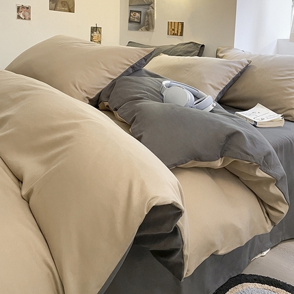 91家纺网 家纺一手货源 找家纺 （总）米粒  2024新款纯色简约双拼磨毛四件套