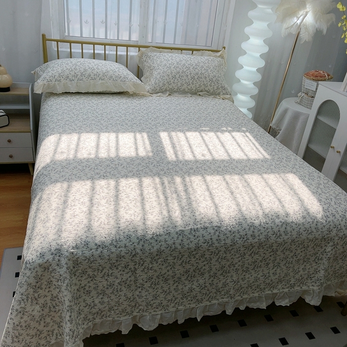 91家纺网 家纺一手货源 找家纺 韩版纯棉豆豆被床盖四件套春秋被加厚冬被同款纯棉被套砂洗棉花床盖三件套四季通用 清风