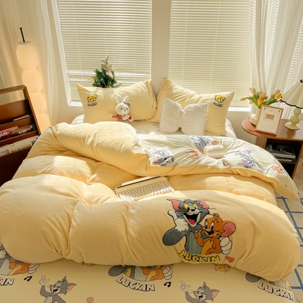 91家纺网 家纺一手货源 找家纺 （总）子钦家纺 2024秋冬爆款A类牛奶绒毛巾绣床单床笠四件套11月