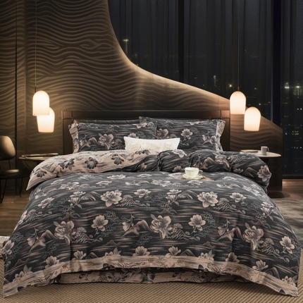 91家纺网 家纺一手货源 找家纺 （总）鲁爱 2025新款全棉色织双层纱纽扣款四件套