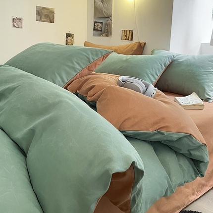 91家纺网 家纺一手货源 找家纺 （总）米粒  2024新款纯色简约双拼磨毛四件套