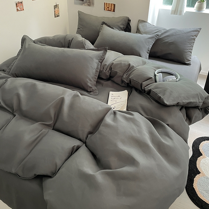 91家纺网 家纺一手货源 找家纺 米粒  2024新款纯色简约双拼磨毛四件套 高级灰