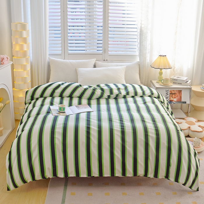 91家纺网 家纺一手货源 找家纺 启优 2024新款1370全棉被套 黑绿条纹