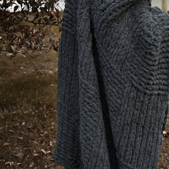 91家纺网 家纺一手货源 找家纺 暖绵绵 2025新款雪尼尔毛毯-比格（大格子） 比格-深灰