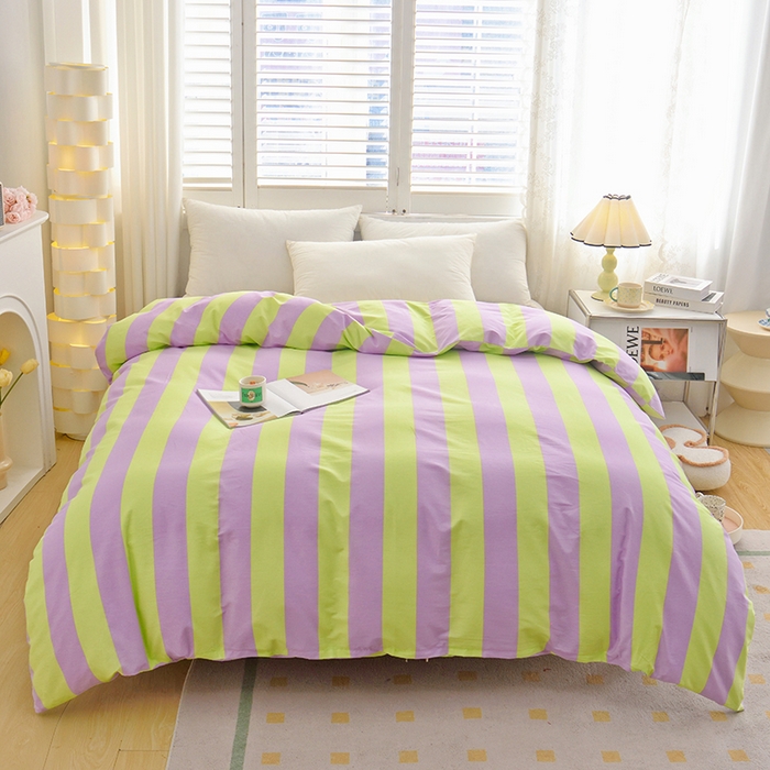 91家纺网 家纺一手货源 找家纺 启优 2024新款1370全棉被套 条纹紫绿