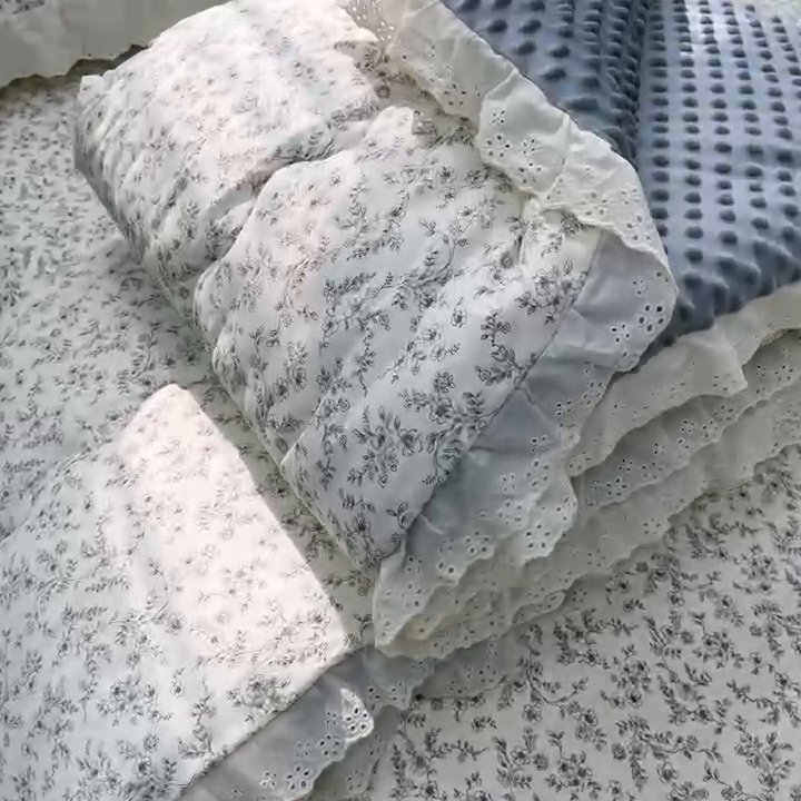 91家纺网 家纺一手货源 找家纺 韩版纯棉豆豆被床盖四件套春秋被加厚冬被同款纯棉被套砂洗棉花床盖三件套四季通用 清风