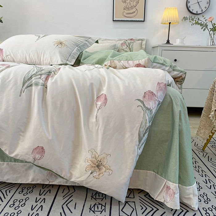 91家纺网 家纺一手货源 找家纺 橙艺家居 2024新款铂金柔棉全棉印花四件套 花茶仙