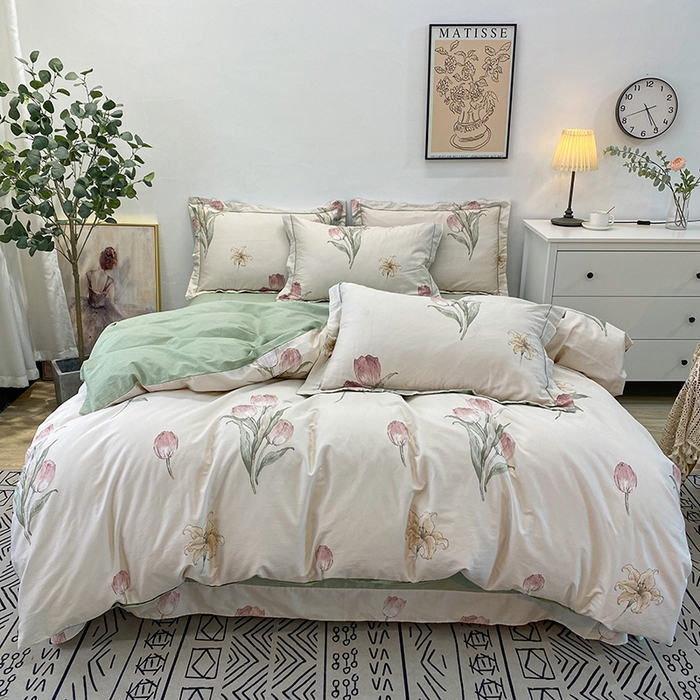 91家纺网 家纺一手货源 找家纺 橙艺家居 2024新款铂金柔棉全棉印花四件套 花茶仙