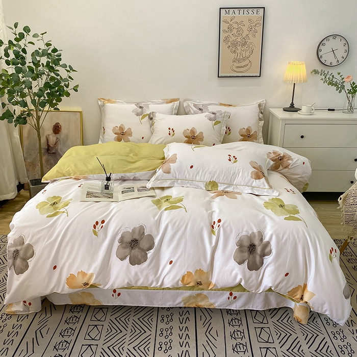 91家纺网 家纺一手货源 找家纺 橙艺家居 2024新款铂金柔棉全棉印花四件套 花的旅行