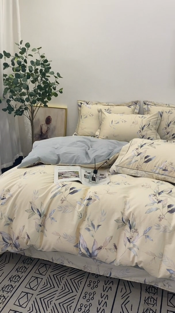 91家纺网 家纺一手货源 找家纺 橙艺家居 2024新款铂金柔棉全棉印花四件套 小屿