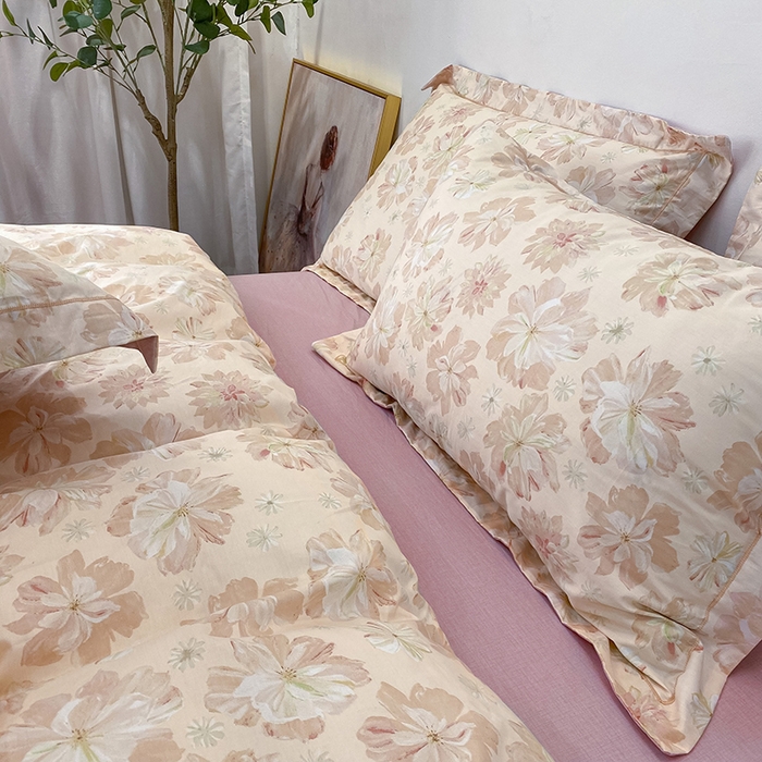 91家纺网 家纺一手货源 找家纺 橙艺家居 2024新款铂金柔棉全棉印花四件套 暮云花卉