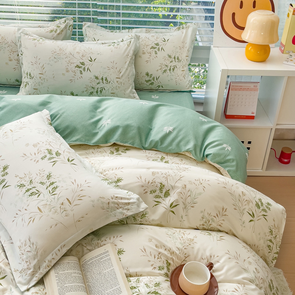 91家纺网 家纺一手货源 找家纺 布可家纺 2025新款水洗棉印花四件套 仙草