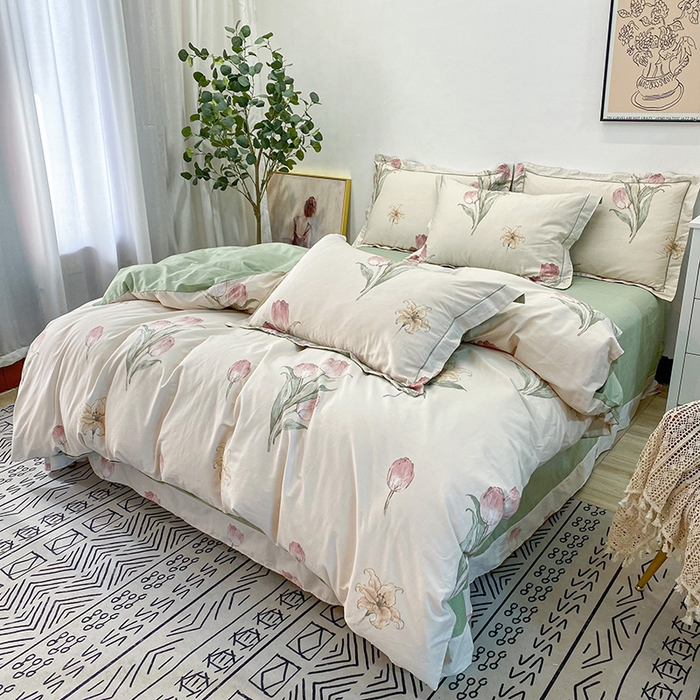 91家纺网 家纺一手货源 找家纺 橙艺家居 2024新款铂金柔棉全棉印花四件套 花茶仙